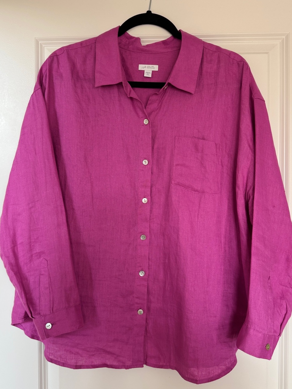 J.Jill Love Linen Essential Shirt Pink 100% Linen Button Down XL Petite